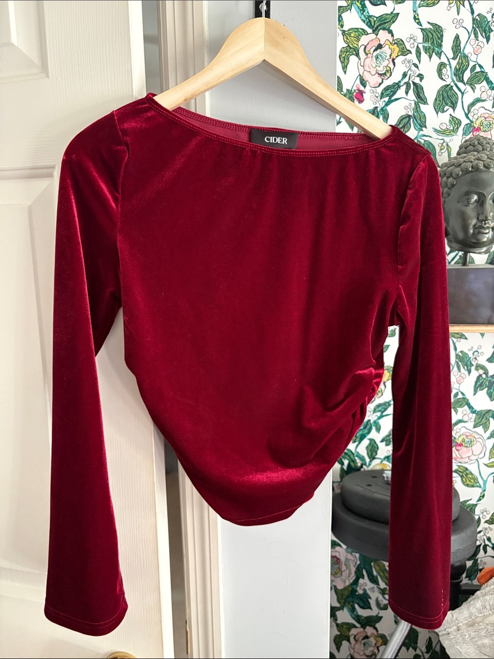 Cider Velvet Long-Sleeve Top in Deep Burgundy